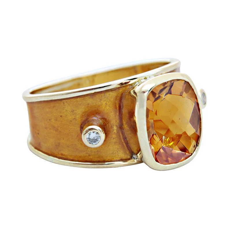 Ladies rings with peach citrine -Ring- Citrine & Diamond (Enamel)  (1751P)