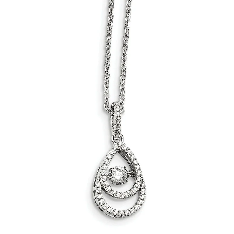 ladies-gift-woven-necklaces-Rhodium Plated Sterling Silver & CZ Double Teardrop Necklace, 18-20 In