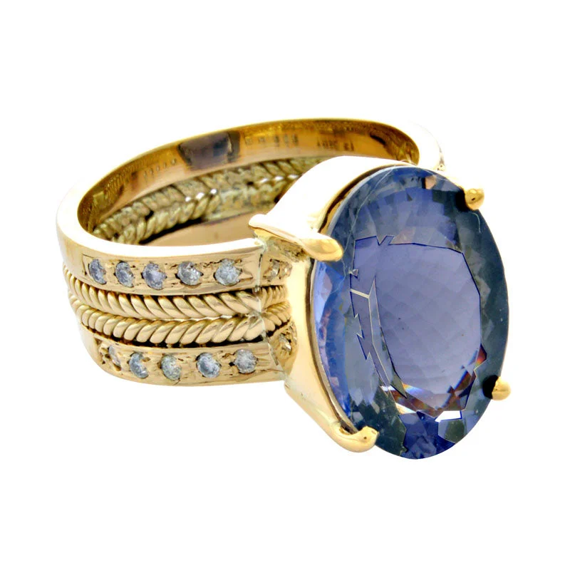 Ladies rings chiseled charm -Ring-Iolite and Diamond