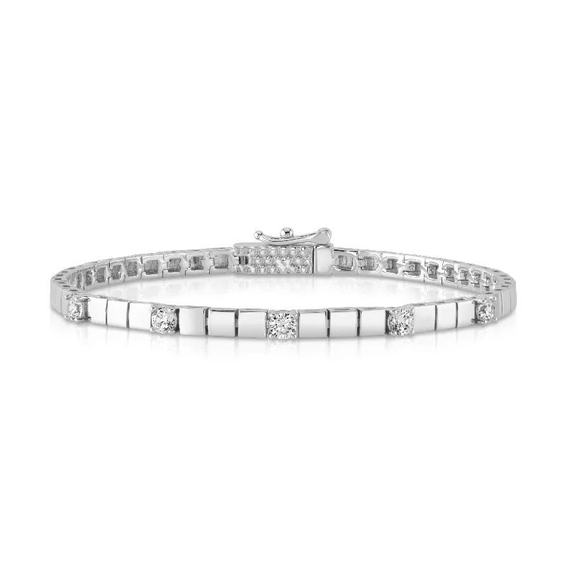 ladies-party-open-cuff-bracelets-CZ HARMONY SQUARE LINK BRACELET, SILVER