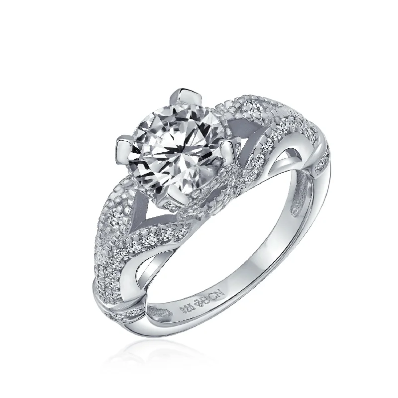 Ladies engagement rings chic brilliance -3CT Solitaire .925Sterling Silver Filigree AAA CZ Engagement Ring