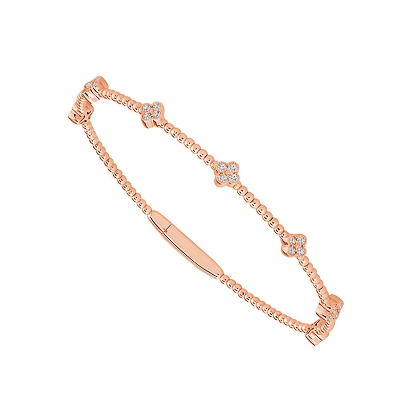 ladies-ethnic-rose-gold-bracelets-3/8 Ctw Flower Flexible Diamond Bangle Bracelet in Rose Gold