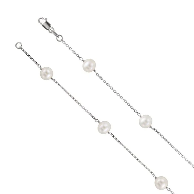 ladies-bridal-gold-necklaces-5mm 14K White Gold Freshwater Cultured Pearl Station Necklace, 18 In