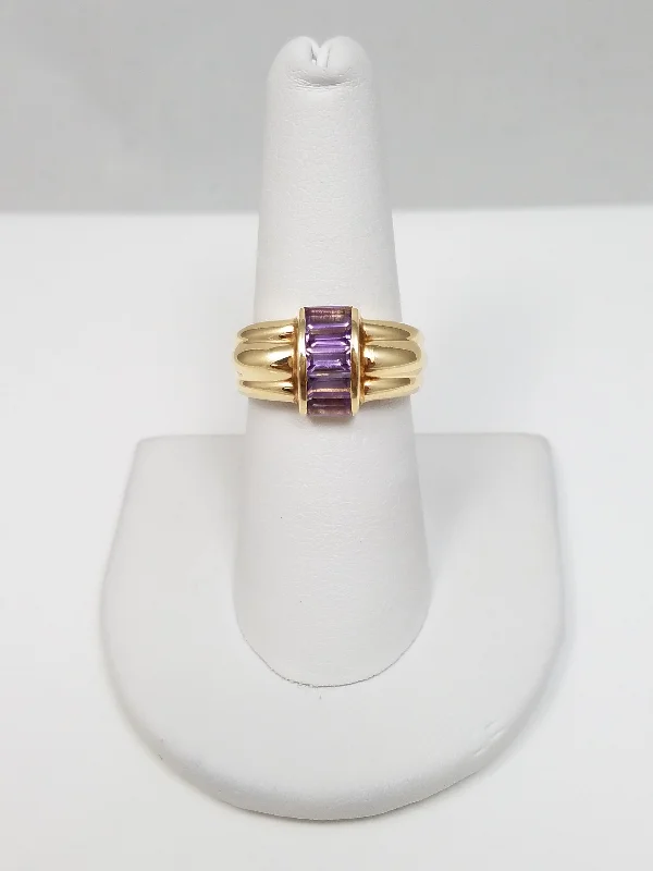 Ladies rings with baroque pearls -Snazzy 14k Yellow Gold Natural Amethyst Wide Ring