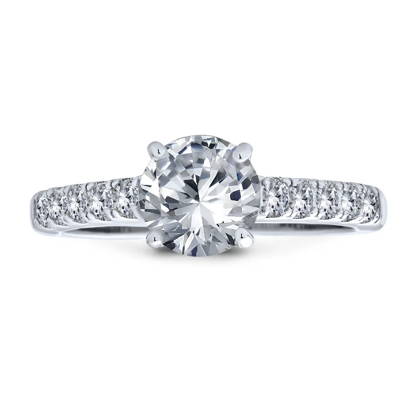 Ladies engagement rings with reef accents -Timeless Promise 1.75CT CZ Solitaire Engagement Ring with Pave Band in Silver