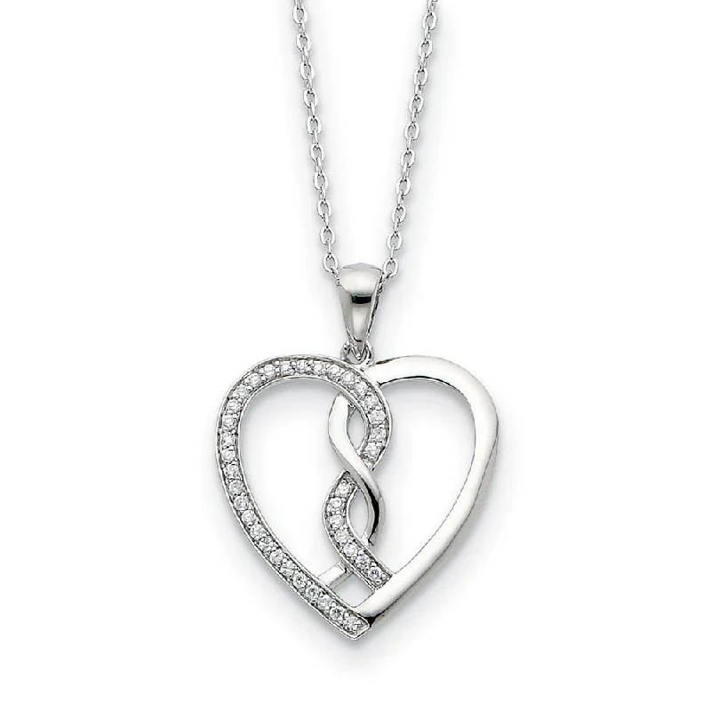 ladies-luxury-gold-necklaces-Rhodium Plated Sterling Silver & CZ Hearts Joined Together Necklace