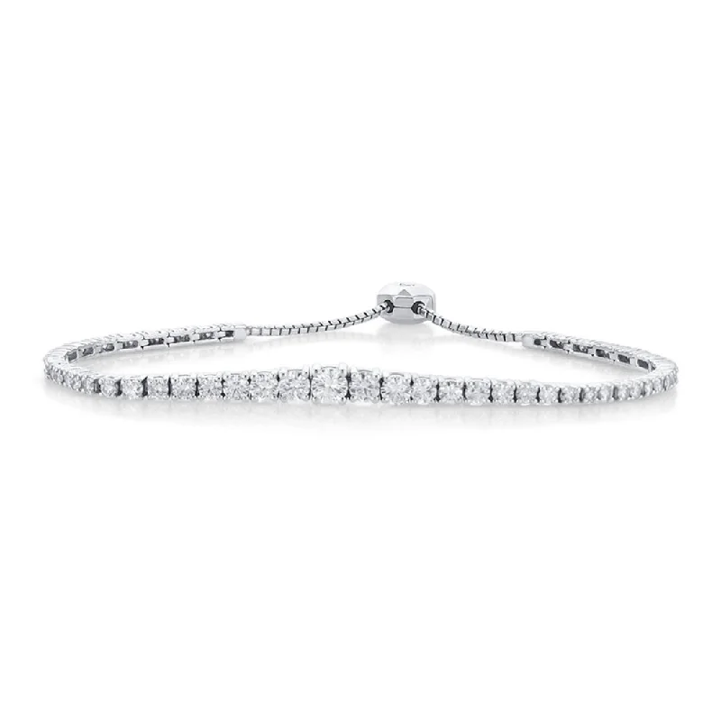 ladies-custom-gold-bracelets-1.82 Cttw Round Diamond Graduated 14K White Gold Bolo Tennis Bracelet