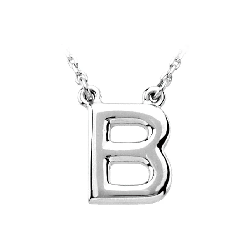 ladies-unique-diamond-necklaces-14K White Gold, Kendall Collection, Block Initial B Necklace, 16 Inch