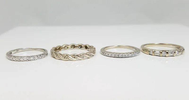 Ladies rings wave-inspired -Four 14k White Gold Natural Diamond Anniversary Ring Band Lot