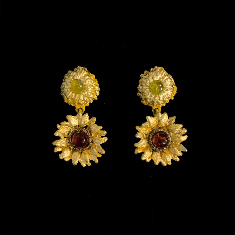 Ladies earrings green materials -Van Gogh Sunflower Earrings - Post