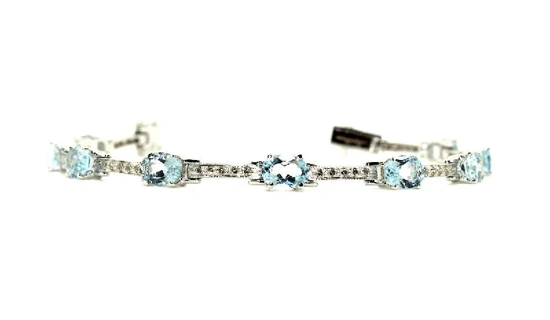 ladies-birthstone-wrap-bracelets-Aquamarine & Diamond Hot-cake Bracelet/ Item Code :BR 6