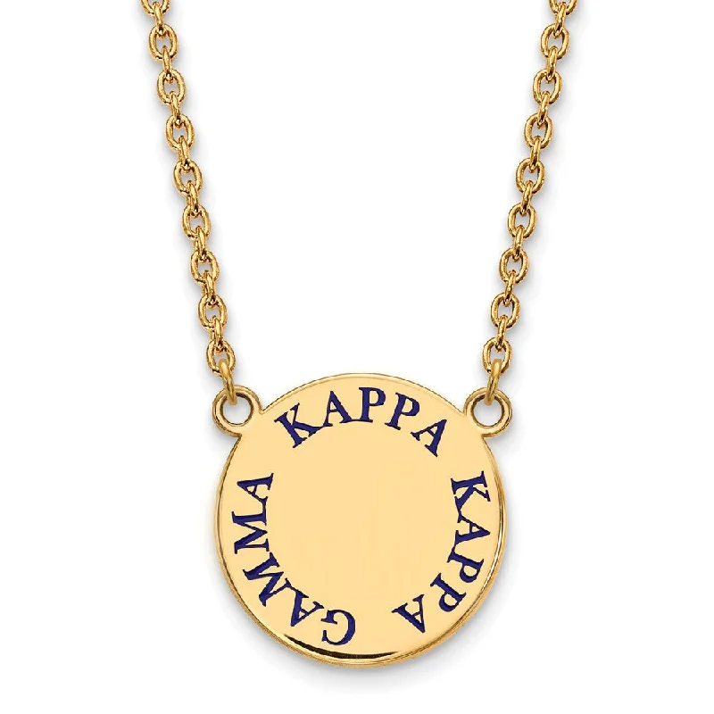 ladies-luxury-gold-necklaces-14K Plated Silver Kappa Kappa Gamma Large Blue Enamel Necklace