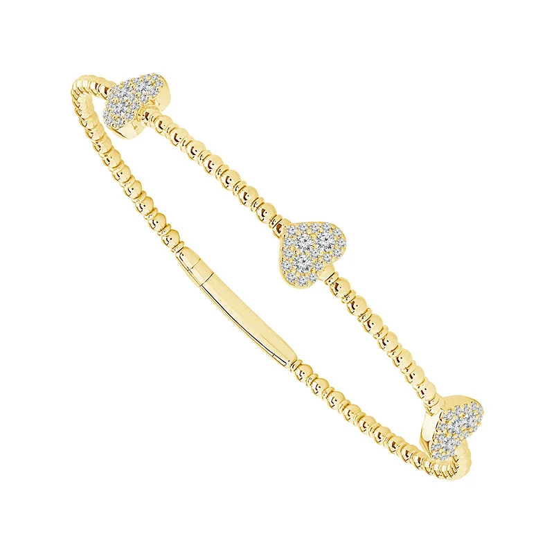 ladies-elegant-silver-bracelets-1/2 Ctw Heart Flexible Diamond Bangle Bracelet in 14 Karat Yellow Gold