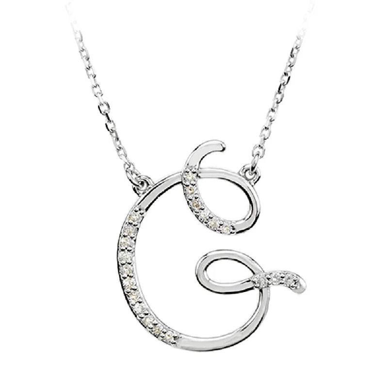 ladies-rose-gold-link-necklaces-1/10 Ctw Diamond Sterling Silver Medium Script Initial G Necklace 16in