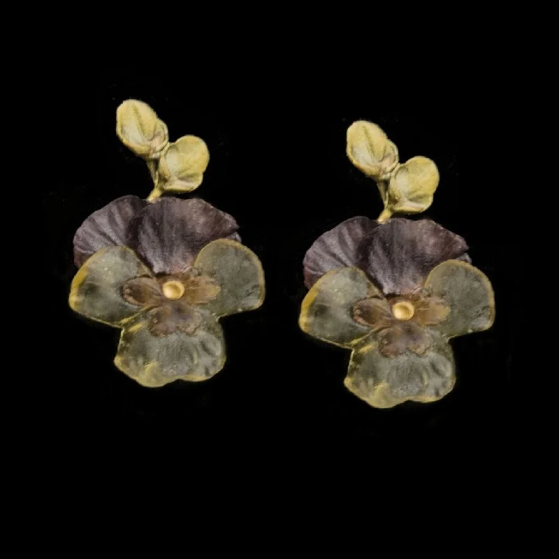 Ladies earrings engraved elegance -Pansies Earrings - Large Post