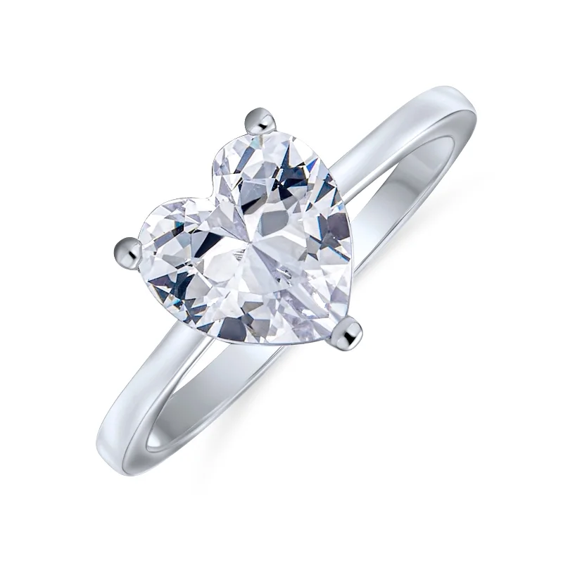 Ladies engagement rings for starry proposals -Classic 2CT Heart Shaped CZ Solitaire Engagement Ring Sterling Silver Band