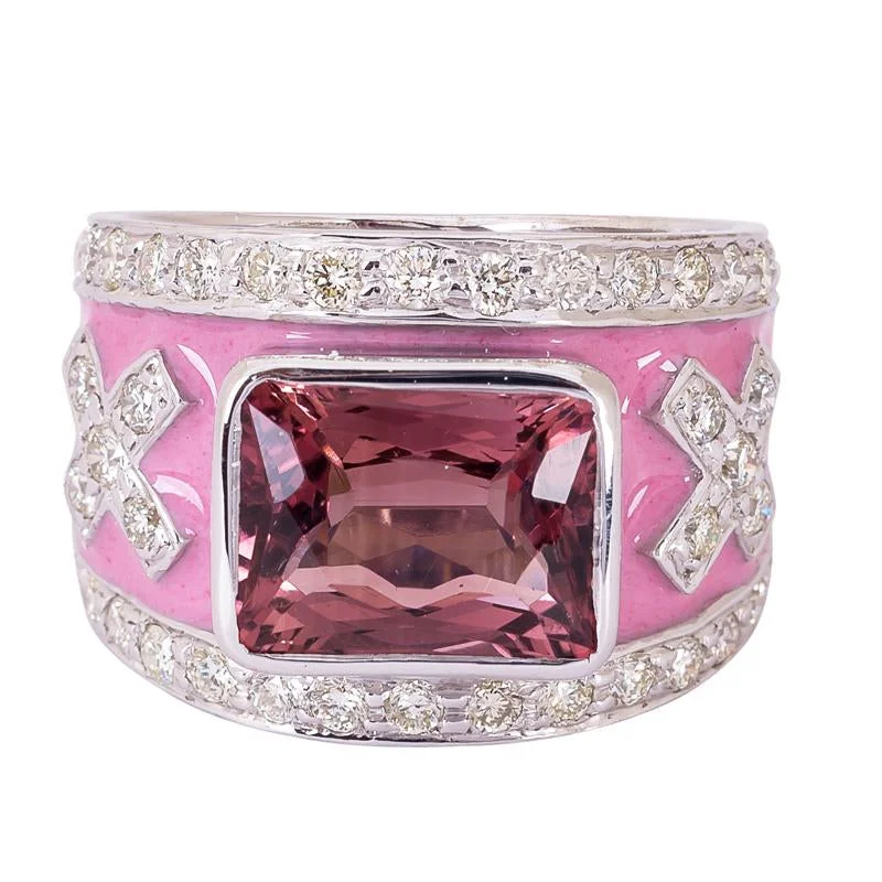 Ladies rings quirky charm -Repair - Ring- Rubellite and Diamond (Enamel)  (265IS)