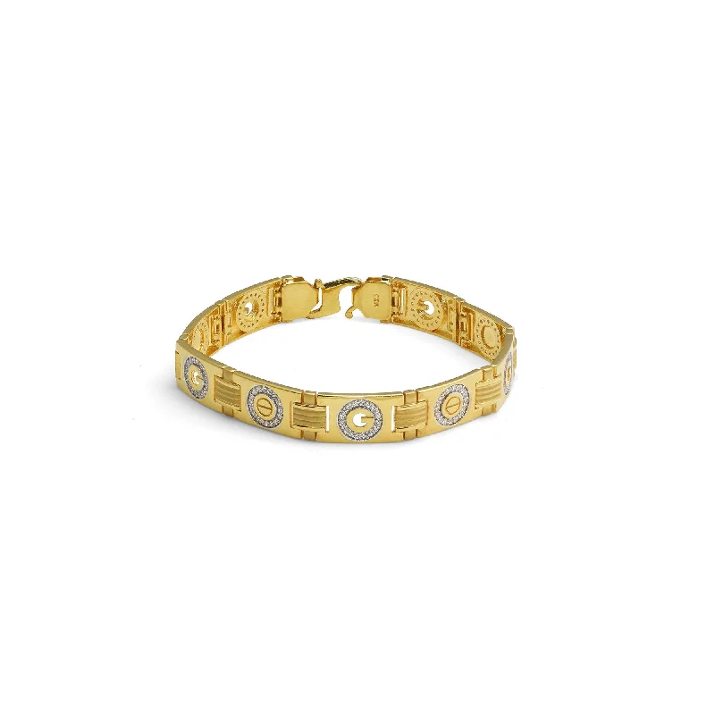 ladies-modern-bar-bracelets-22K Yellow Gold Men's Bracelet W/ CZ Gemstones & Watch Link Band