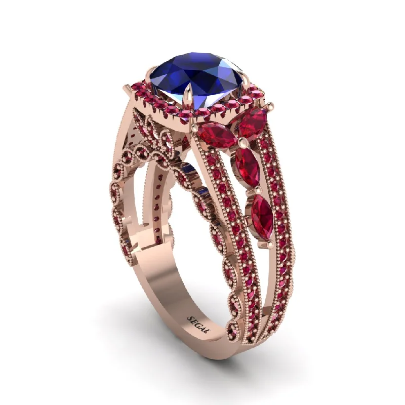 Ladies engagement rings for honor vows -Sapphire Eternal Embrace Double Shank Filigree Engagement Ring - Celine No. 59