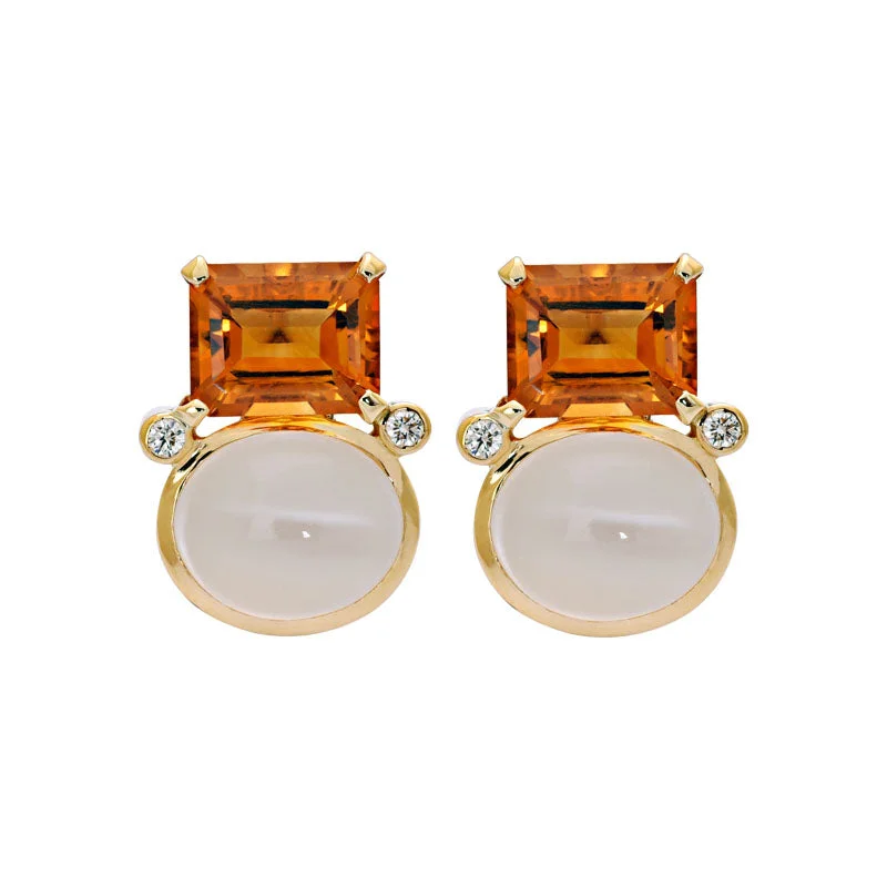 Ladies earrings with faceted gems -Earrings- Citrine, Moonstone and Diamond