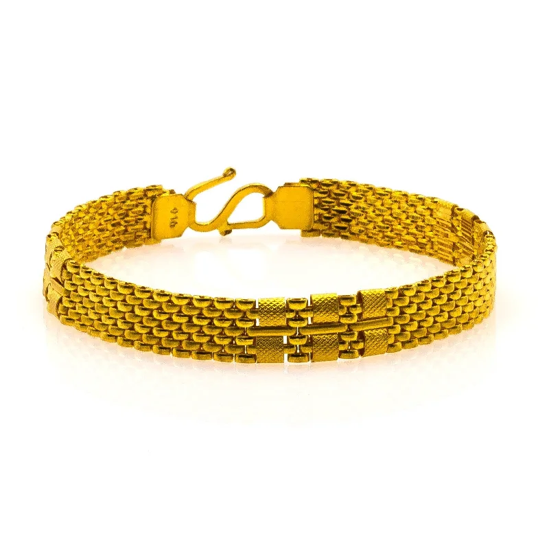 ladies-diamond-open-cuff-bracelets-22K Yellow Gold Men's Bracelet W/ Brick Link & Cuff Accents