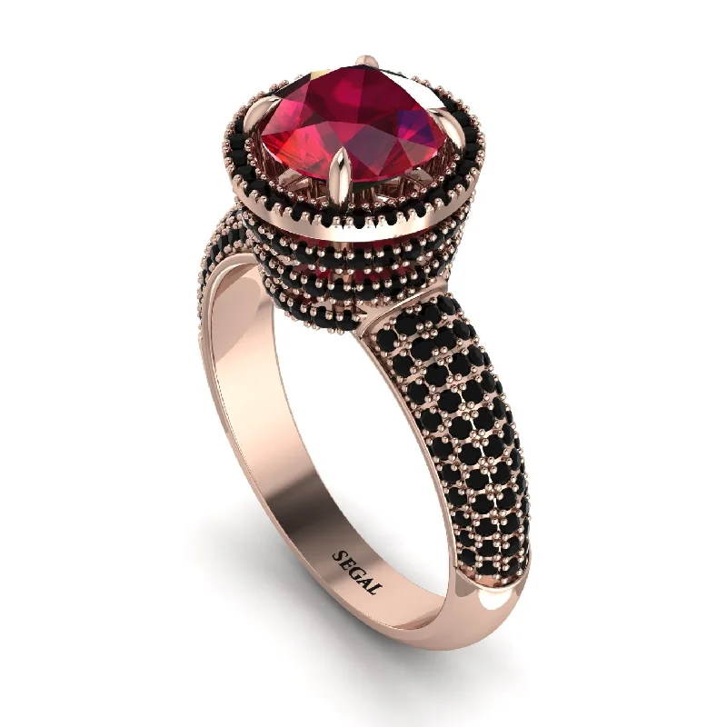 Ladies engagement rings fine brilliance -Ruby Cluster Halo Engagement Ring - Katie No. 41