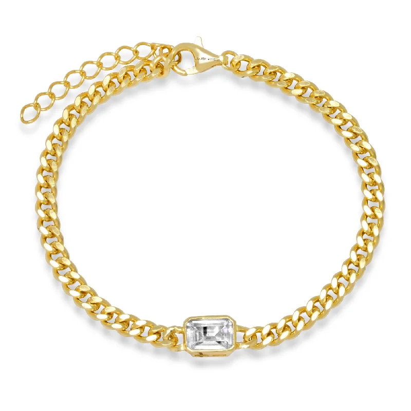 ladies-minimalist-silver-bracelets-CUBAN LINK CZ EMERALD BRACELET, GOLD