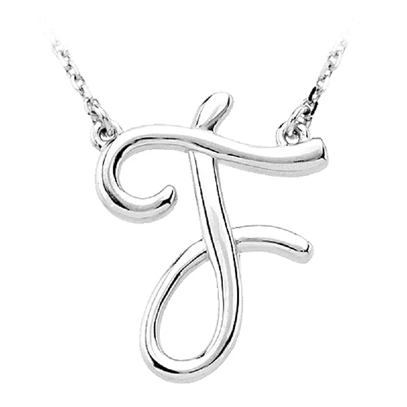 ladies-diamond-pearl-necklaces-14k White Gold, Olivia Collection, Medium Script Initial F Necklace