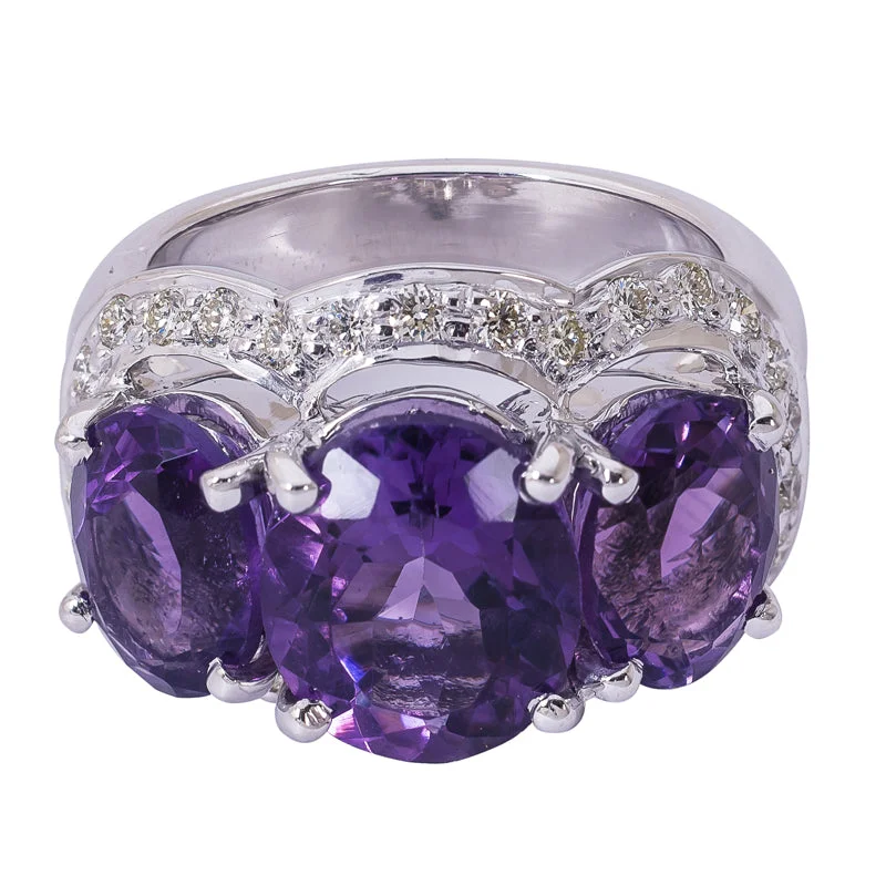 Ladies rings for free vibes -Ring - Amethyst and Diamond in silver