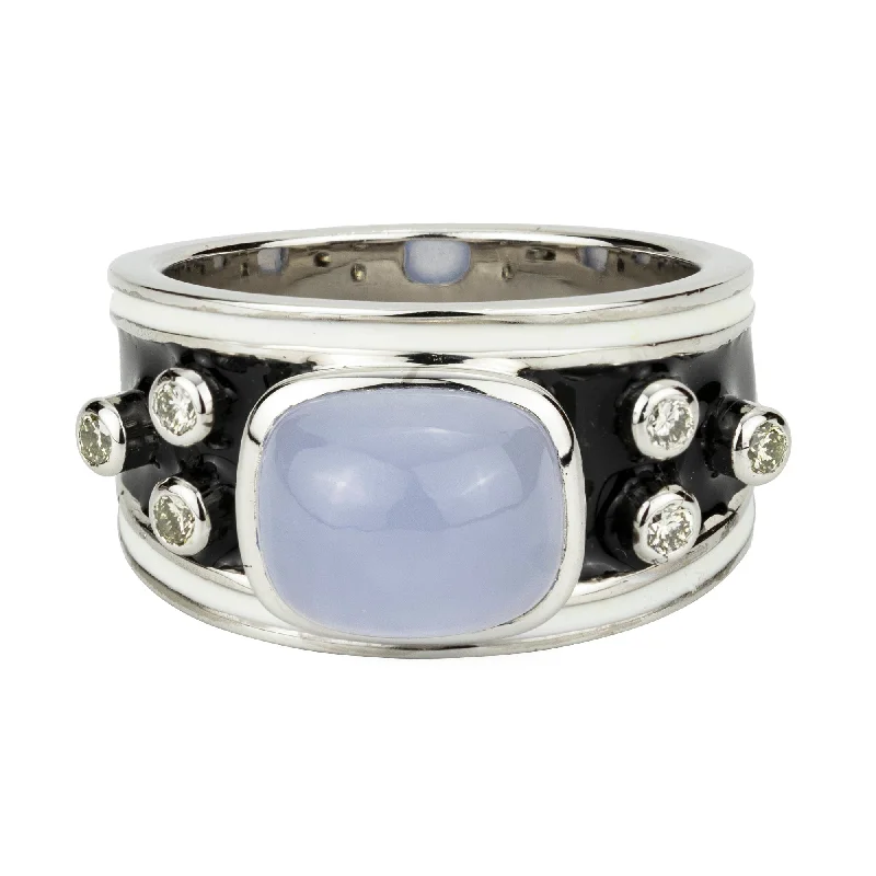 Ladies rings with prism designs -Ring - Chalcedony And Diamond (enamel)