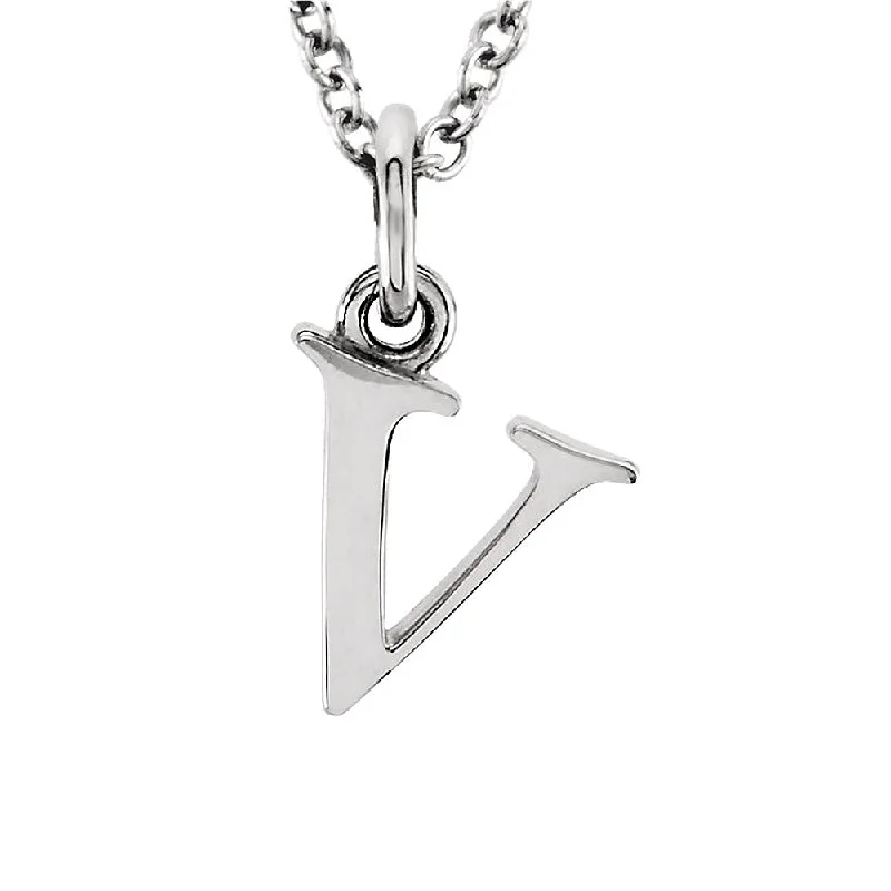 ladies-gift-cable-necklaces-The Abbey Lower Case Initial 'v' Necklace in 14k White Gold, 16 Inch