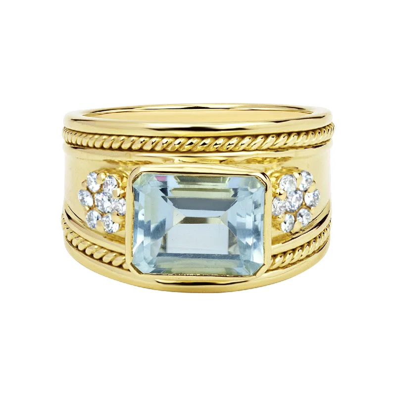 Ladies rings with sky topaz -Ring - Aquamarine And Diamond (2330D)