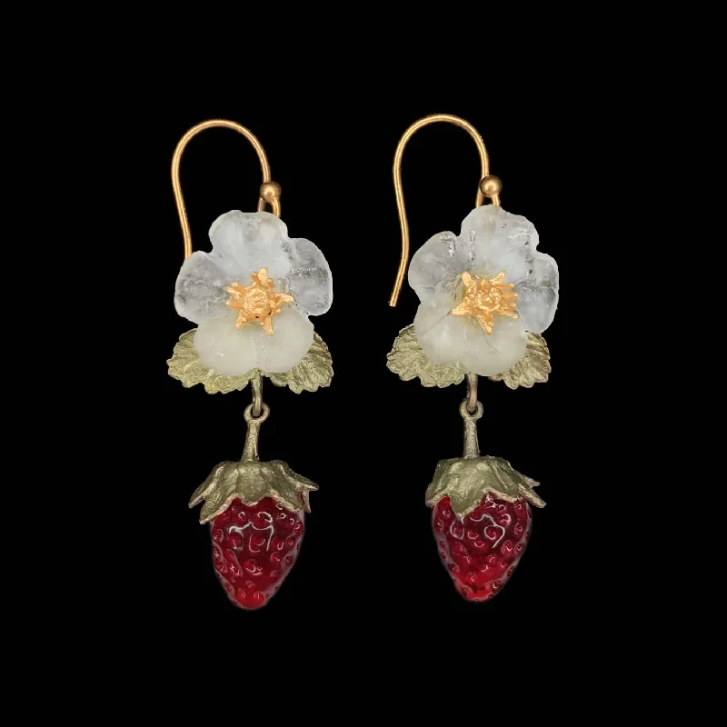 Ladies earrings glossy sparkle -Strawberry Earrings - Flower Wire Drop