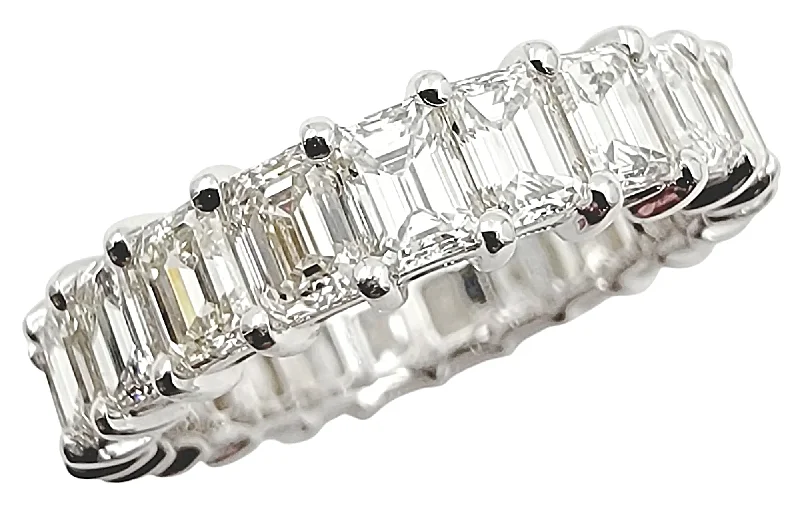 Ladies engagement rings for winter romance -18k White Gold Emerald Cut Diamond Eternity Band Wedding/Engagement Ring