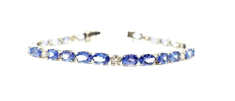 ladies-gemstone-rope-bracelets-Alternating Tanzanite  and Diamond Bracelet in 14k White Gold Ad No. 2293