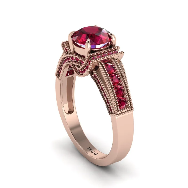 Ladies engagement rings with ring settings -Ruby Eternal Embrace Milgrain Engagement Ring - Fernanda No. 56