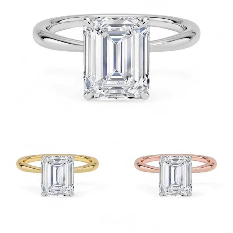 Ladies engagement rings for lavish love -14K Gold Solitaire Engagement Ring with IGI Certified Emerald Cut Lab Grown Diamond.