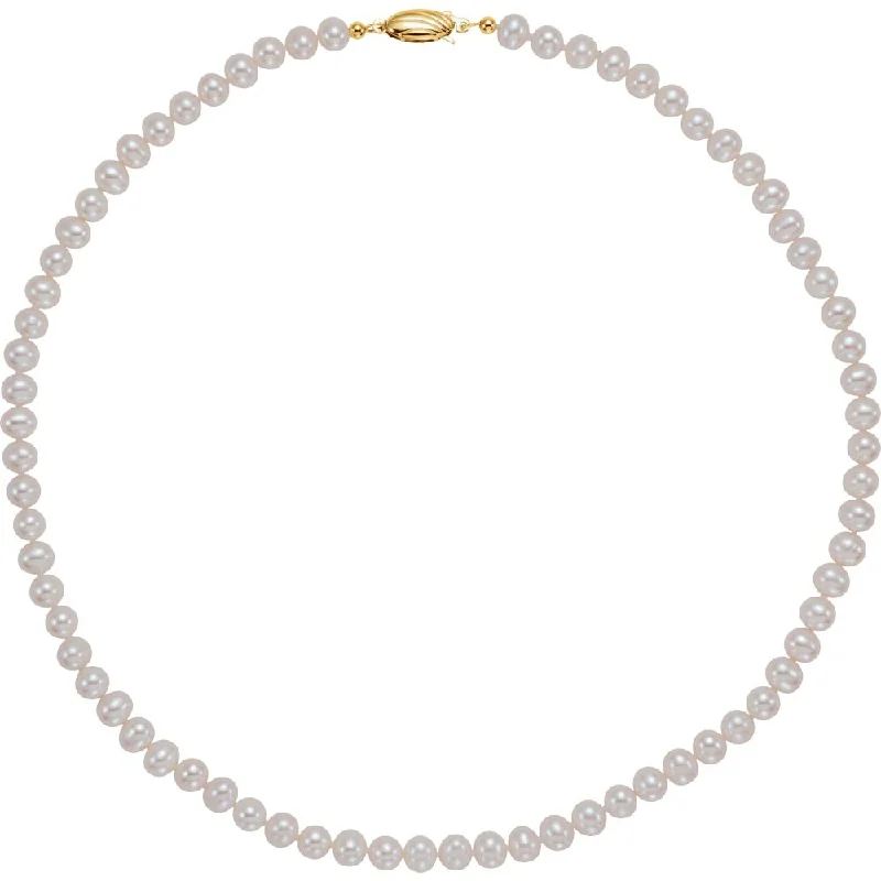 ladies-wedding-silver-necklaces-5.5-6.0mm, White FW Cultured Pearl & 14k Yellow Gold Necklace, 18 Inch