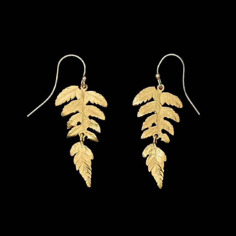 Ladies earrings with quill studs -Fine Fern Earrings - Single Leaf Wire