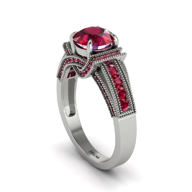 Ladies engagement rings for journey love -Ruby Eternal Embrace Milgrain Engagement Ring - Fernanda No. 57