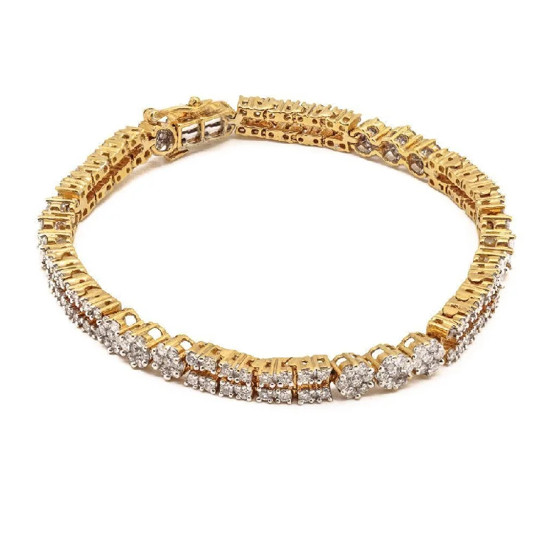 ladies-locket-diamond-bracelets-4.03CT Diamond Modern Tennis Bracelet Set In 18K Yellow Gold W/ Fold Over Closure