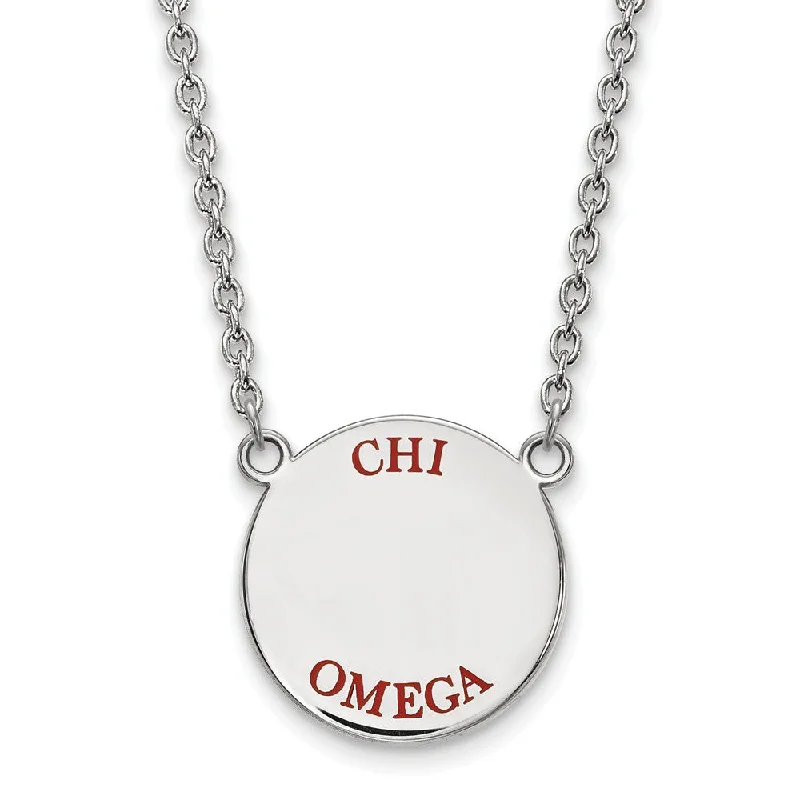 ladies-crystal-rope-necklaces-Sterling Silver Chi Omega Large Red Enamel Necklace