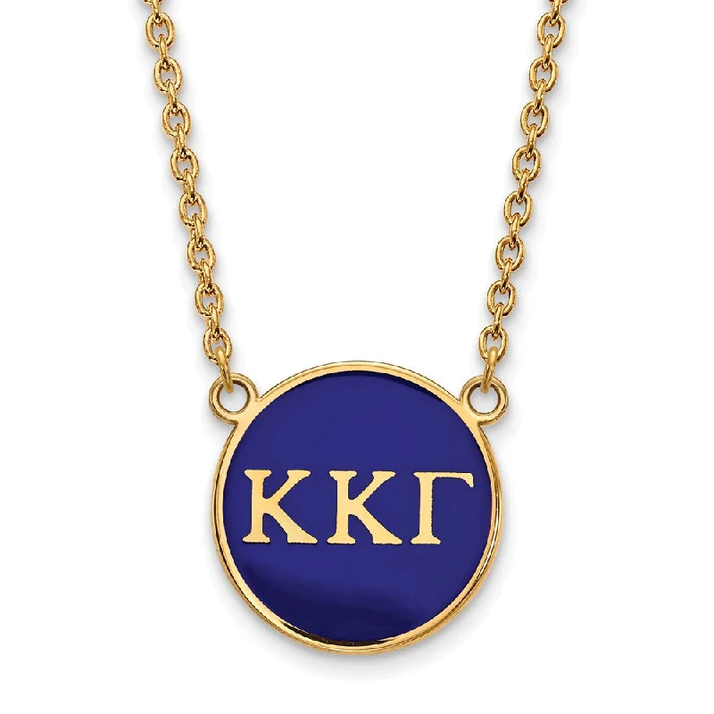 ladies-heart-woven-necklaces-14K Plated Silver Kappa Kappa Gamma Large Blue Enamel Disc Necklace