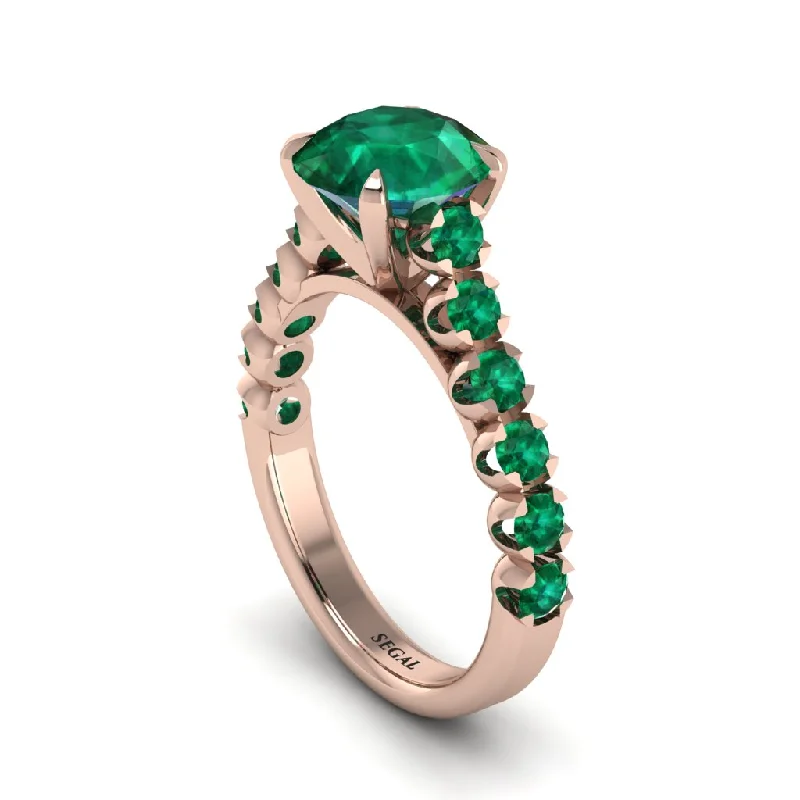 Ladies engagement rings duo-tone sets -2ct Round Cut Emerald 14K Gold Engagement Ring - Christina No. 20