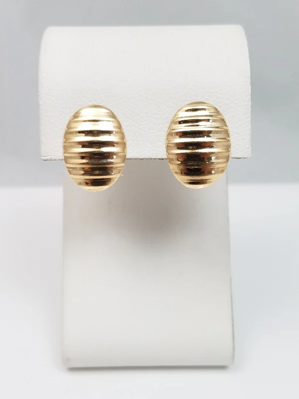 Ladies earrings with twist drops -Cute 14k Yellow Gold Ribbed Earrings