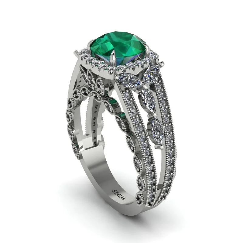 Ladies engagement rings for blooming love -Emerald Eternal Embrace Double Shank Filigree Engagement Ring - Celine No. 6