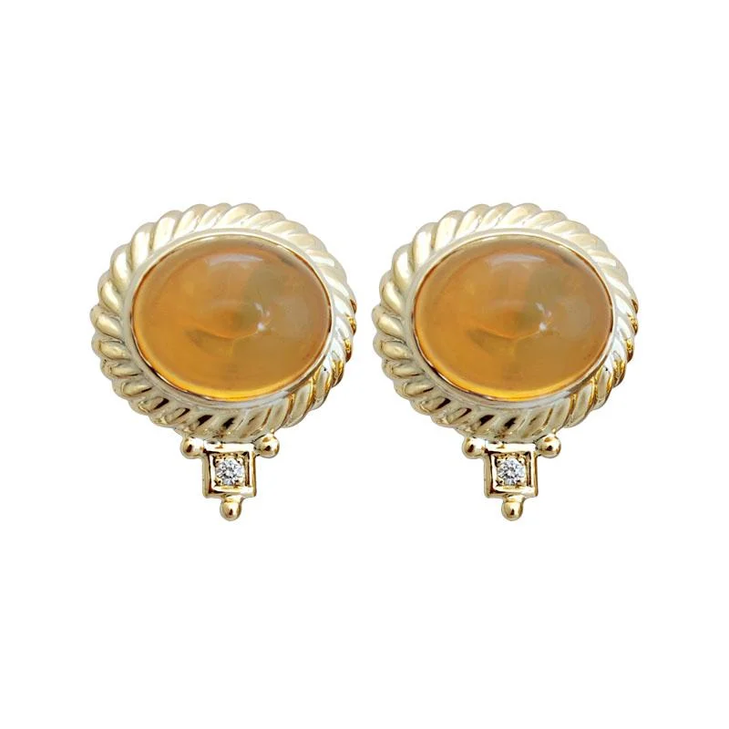 Ladies earrings with trove drops -Earrings-Fire Opal and Diamond  (1741C)