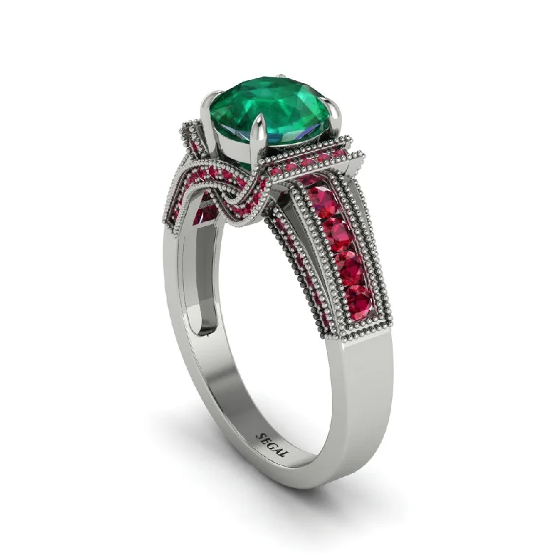 Ladies engagement rings for travel unions -Emerald Eternal Embrace Milgrain Engagement Ring - Fernanda No. 51