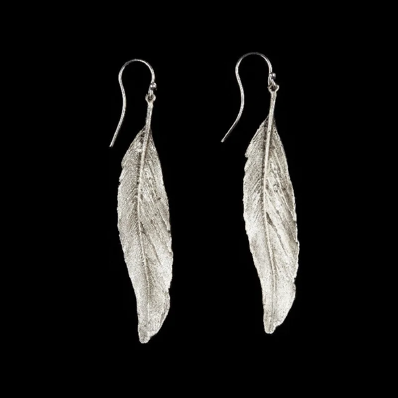 Ladies earrings for pioneer vibes -Feather Earring - Long Single Wire Silver