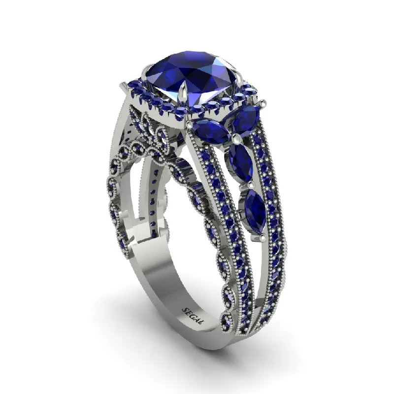 Ladies engagement rings soft vows -Sapphire Eternal Embrace Double Shank Filigree Engagement Ring - Celine No. 75